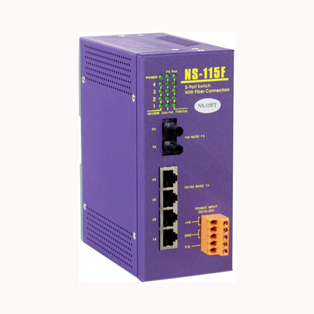 ICP DAS 5-Port Industrial 10/100M Ethernet Switch w/Fiber NS115FT